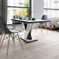 Preview: Esstisch Ausziehtisch Weiß - Schwarz Hochglanz 120-170 cm Esszimmertisch für 4-6 Personen mit Synchronauszug - 120x76x80 cm (BxHxT) Modern Esszimmer