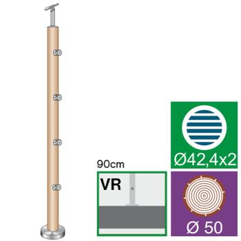 Preview: Pfosten, Buche, AISI304+BEECH, D50/4xd12mm, H900m