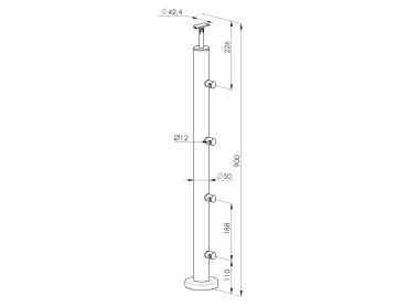 Pfosten, Buche, AISI304+BEECH, D50/4xd12mm, H900m