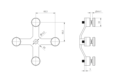 Glashalter - Spider 04 AISI304, 4xD30mm/90°