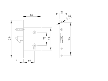 Hackenschloss mit Gegenplatte 72x60mm