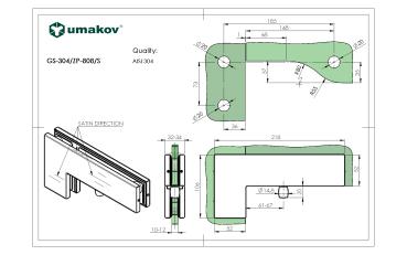 Preview: Halter für Glastürscharnier - oben und seiten AISI