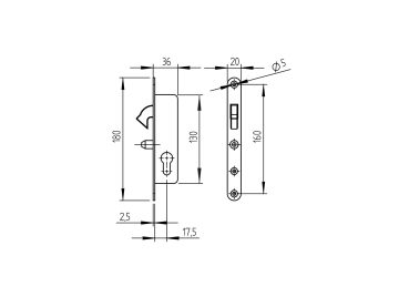 Hackenschloss ohne Schließzylinder mit Gegenplatte