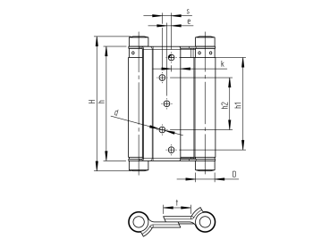 Selbstschließfederscharnier 2-seitig Brass, L=125m