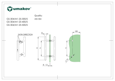 Preview: Griff an der Glastür AISI304, K320,