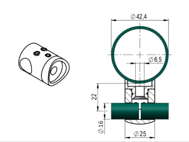 Preview: Stabhalter AISI316, D42,4/d16mm