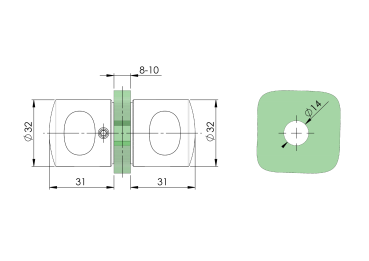 Preview: Griff an der Glastür AISI 304, K320, D32mm