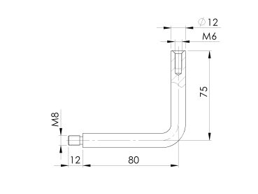 Handlaufhalter an die Wand AISI304, d12, M6, 80x75
