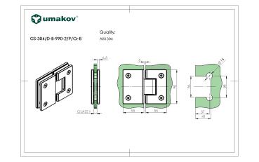 Glastürscharnier +/- 90° - Montage Glas/Glas AISI3