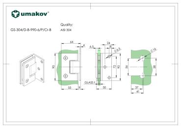 Glastürscharnier +/- 90° - Montage Glas/Glas AISI3