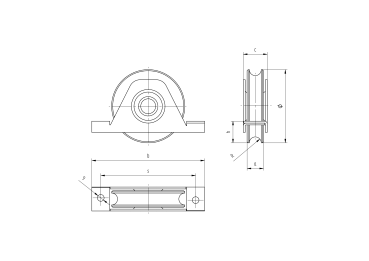 Preview: Laufrolle mit „U“ profil mit stütze und lager D80