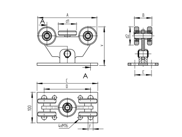 Preview: 5-rädriger Laufwagen für selbsttragenden Tor Zn, p