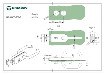 Preview: Schloss für Glastür AISI304 + PZ schloss