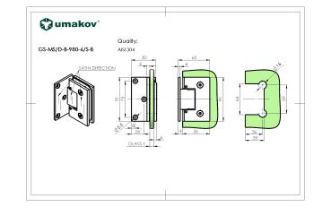 Glastürscharnier +/- 90° - Montage Glas/Glas flex