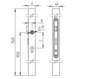 Preview: Schloßkasten-Set, ohne Türgriff JP60x40, L1500