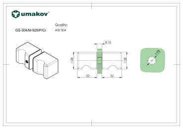Griff an der Glastür 30x30mm