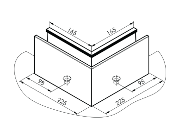 Ecke IN für Aluprofil mit Oberverankerung AL/ELOX/