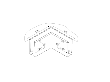 Ecke IN für Aluprofil mit Oberverankerung AL/ELOX/