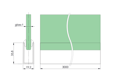 Preview: Verglasungsprofil U AL 36x19x2mm