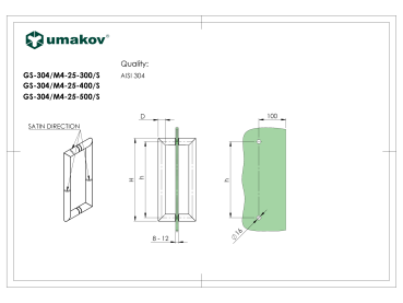 Griff an der Schiebetür AISI304, K320,