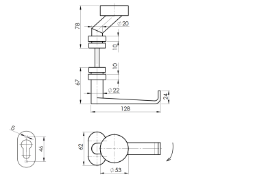 Preview: Türdrücker Edelstahl AISI 304, K320, L135mm