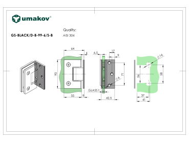 Preview: Glastürscharnier +/- 90° - Montage Glas/Glas BLACK