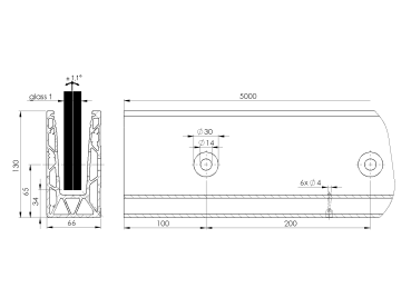 Preview: Aluprofil für Ganzglasgeländer - Oberverankerung