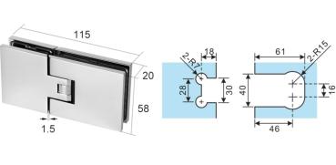 Glastürscharnier  +/- 90° - Montage Glas SwingPro