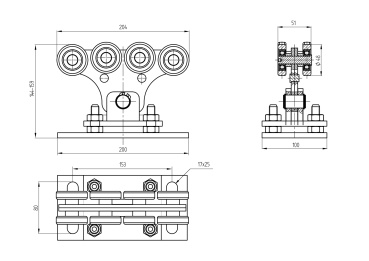Preview: 8-rädriger Laufwagen für selbsttragenden Tor Zn, profil 70x60mm
