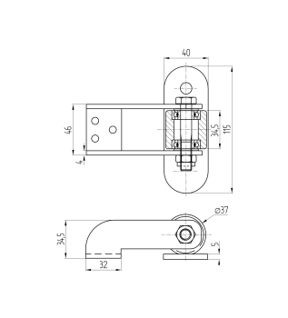 Preview: Scharnier für gebogenes Schiebetor zum Anschrauben, mit Lager
