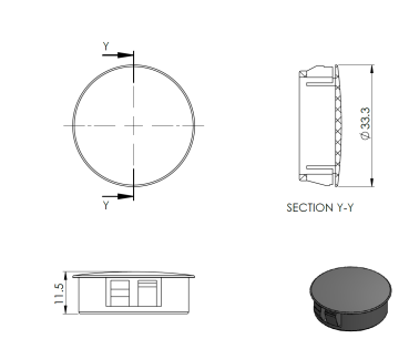 Endkappe für ALU profile - schwarz, PVC, D33mm