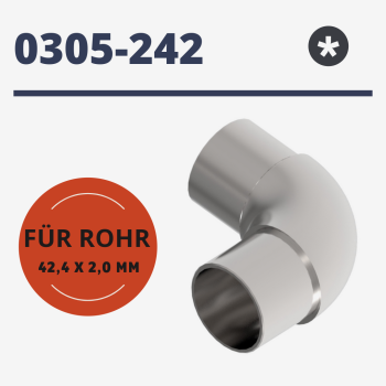 Edelstahl Rundbogen Rohrverbinder 90 Grad - für Rohr  Ø 42,4 x 2,0mm geschliffen K320