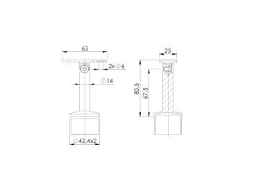 Preview: Handlaufstütze 42,4 mm variabel mit Gelenk Rohrstütze Handlaufträger flach für Profil, V2A, matt gebürstet K320