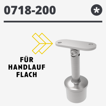 Preview: Handlaufstütze 42,4 mm variabel mit Gelenk Rohrstütze Handlaufträger flach für Profil, V2A, matt gebürstet K320