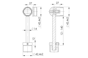 Preview: Handlaufstütze Rohrstütze Ø42,4 für Pfosten Ø42,4 Gelenk mit Winkel und Höheneinstellung Verstellbar Eckstütze