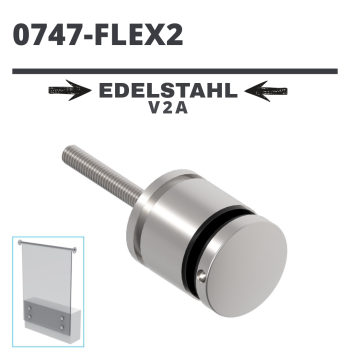 Preview: Edelstahl Punkthalter Ø50mm Glas 8-17,52mm Glashalter Flach M10x125mm Flex V2A A/0747-FLEX2