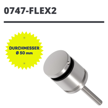 Edelstahl Punkthalter Ø50mm Glas 8-17,52mm Glashalter Flach M10x125mm Flex V2A A/0747-FLEX2
