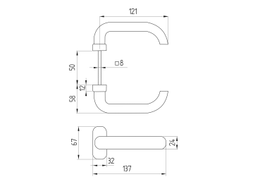 Preview: Türdrücker - PVC L125, b25mm