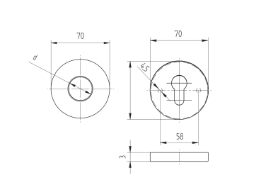Preview: Drückerrosette D70, t3, d18mm
