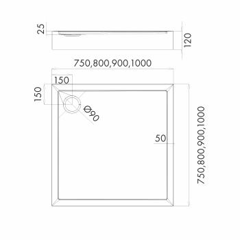 Preview: Acryl-Duschwanne integriert mit stabilisierendem und schalldämmendem Unterbau Stabilsound Plus Montana 90x90x12 cm, quadratisch
