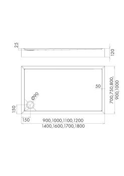 Acryl-Duschwanne integriert mit stabilisierendem und schalldämmendem Unterbau Stabilsound Plus Montana 80x140x12 cm, rechteckig