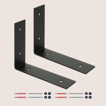 Preview: 2 x Halterung für Regal 170x130 mm Metall Stütze Möbel Wandhalter SCHWARZ