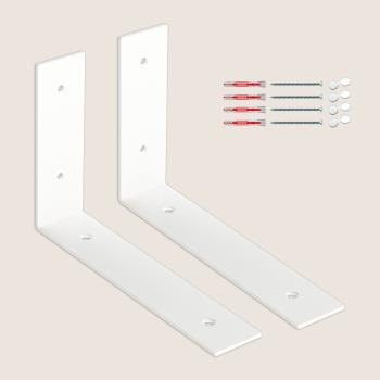 Preview: 2 x Halterung für Regal 200x130 mm Metall Stütze Möbel Wandhalter WEIß