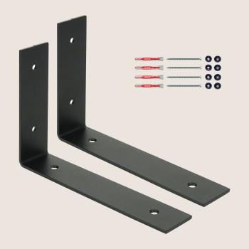 Preview: 2 x Halterung für Regal 200x130 mm Metall Stütze Möbel Wandhalter SCHWARZ