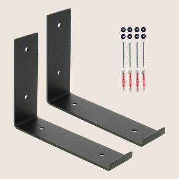 Preview: 2 x Halterung für Regal L-150 Metall Stütze Möbel Wandhalter SCHWARZ