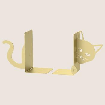 Preview: Buchstütze Bücherhalter Design Ständer Bücherregal CAT Bookends für Zuhause Stütze Büro Geschenk GOLD / KATZE MAX