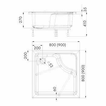 Acryl Duschwanne Dione 90x90x41 cm, quadratisch
