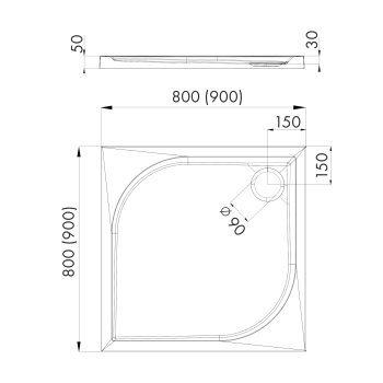 Preview: Stabilsound Plus Erin Verbundduschwanne 80x80x5 cm, quadratisch