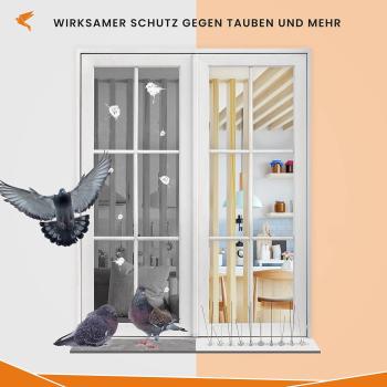 SPIRDS 10m (20x50 cm) Balkon-Taubenabwehr, Vogelabwehr zum Schutz von Blumenkasten Fensterbank, Taubenabwehr-Spikes 5-Reihig Rostfreier Stahl