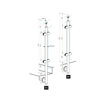 Preview: Geländerpfosten ECKE OUT Eckpfosten 90 Grad Ø42,4 Bauhöhe 1000mm mit 4x Glasklemmen 63x45mm vorgesetzt Geländer V2A Edelstahl